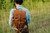 High quality front pocket backpack in light brown with model