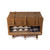 High quality leather trunk that will be a vintage antique one day in a museum. This is the front door of it that is open straight on. It is a tan brown steamer trunk that was old time luggage back in the day on trains and ships.