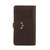 High quality back of a dark brown really large leather wallet.