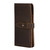 This is the side of a dark brown really large leather wallet.