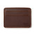 This is the front of an empty red brown leather wallet.