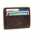 High quality back of a full dark brown leather wallet angled