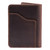 This is the back of a red brown leather passport wallet.