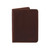 This is the front of a dark brown leather passport wallet.