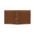 This is the back of a tan brown long trifold leather wallet for passports.