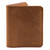 This is the front of a tan brown large bifold leather wallet.