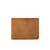 High quality tan brown leather wallet bifold with RFID showing the front side.