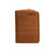 This is a monogrammed tan brown leather business card holder wallet.
