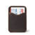 This is a dark brown leather wallet standing.