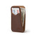 High quality red brown leather wallet standing angled.