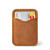 This is a tan brown leather wallet standing.
