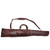 This is a red brown leather gun sleeve for rifles and shotguns and it is facing the back.