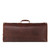 This is the back side of an extra large red leather duffle bag. It is smooth and only shows a handle.