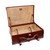 High quality saddleback Leather suitcase in red brown empty.