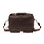 High quality dark brown leather duffle bag with three straps on the front but not showing. This overnight bag has no straps on the back.