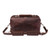 High quality red brown leather duffle bag with three straps on the front but not showing. This overnight bag has no straps on the back.