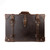High quality dark brown leather luggage front view.