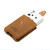 High quality opened tan leather playing card holder with cards coming out. Made by Saddleback