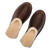 High quality this shows the dark brown slippers side by side. Made by Saddleback