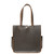 This is the front view of the women's leather tote in dark brown