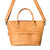 This is the front view of the leather zipper tote in light tan leather up close