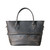 This is the front view of the leather zipper tote in black leather