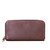 High quality red brown large zippered leather wallet from the front.