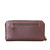 High quality red brown large zippered leather wallet from the back.