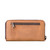 High quality tan brown large zippered leather wallet from the back.
