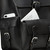 High quality this black leather backpack has pockets behind the pockets.