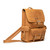 High quality a tan brown leather backpack on the front side. It is a three pocket backpack made of full grain leather for men and women.
