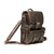 High quality a dark brown leather backpack on the front side has pockets behind the pockets for men and women.