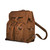 High quality side view of the big mouth leather backpack and a sneak peek of the shoulder straps. Made by Saddleback