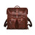 High quality front of the red brown big mouth leather backpack with two front pockets and two side pockets. Made by Saddleback