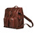 High quality side view of the red brown big mouth leather backpack that has a gladstone closure for easy access to your things. Made by Saddleback