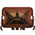 High quality inside of the red brown leather big mouth backpack that has one main pocket and access to the two side pockets. Made by Saddleback