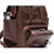 This is a red brown leather backpack with a pocket.