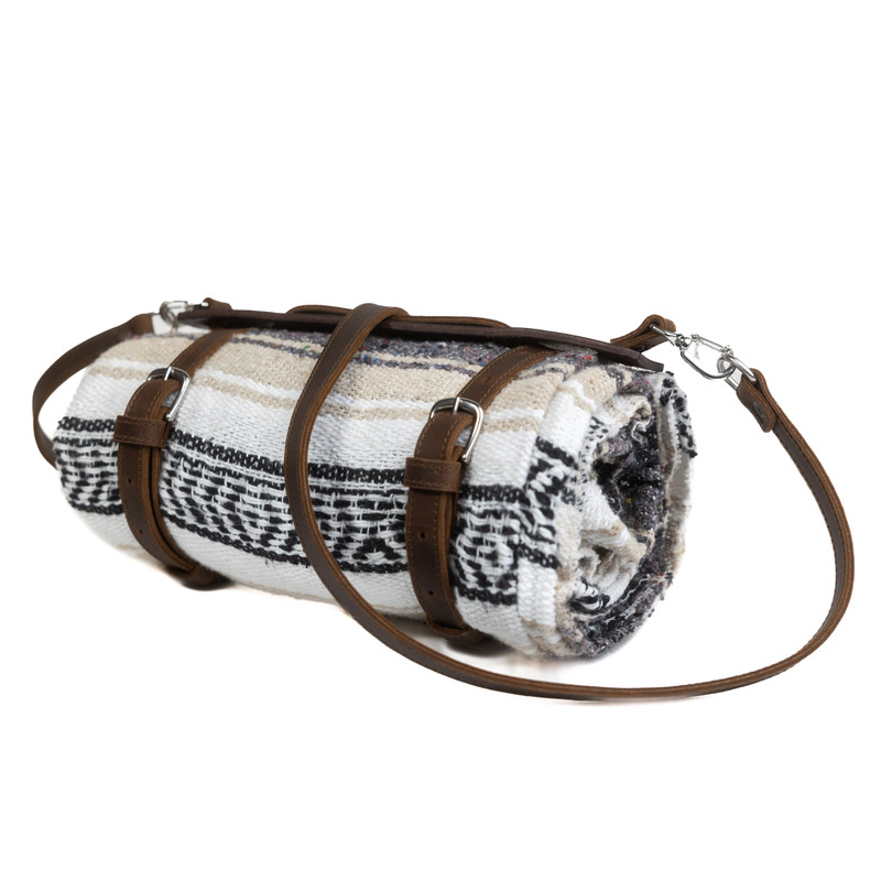 Leather Blanket Roll Strapped Carry on Shoulder