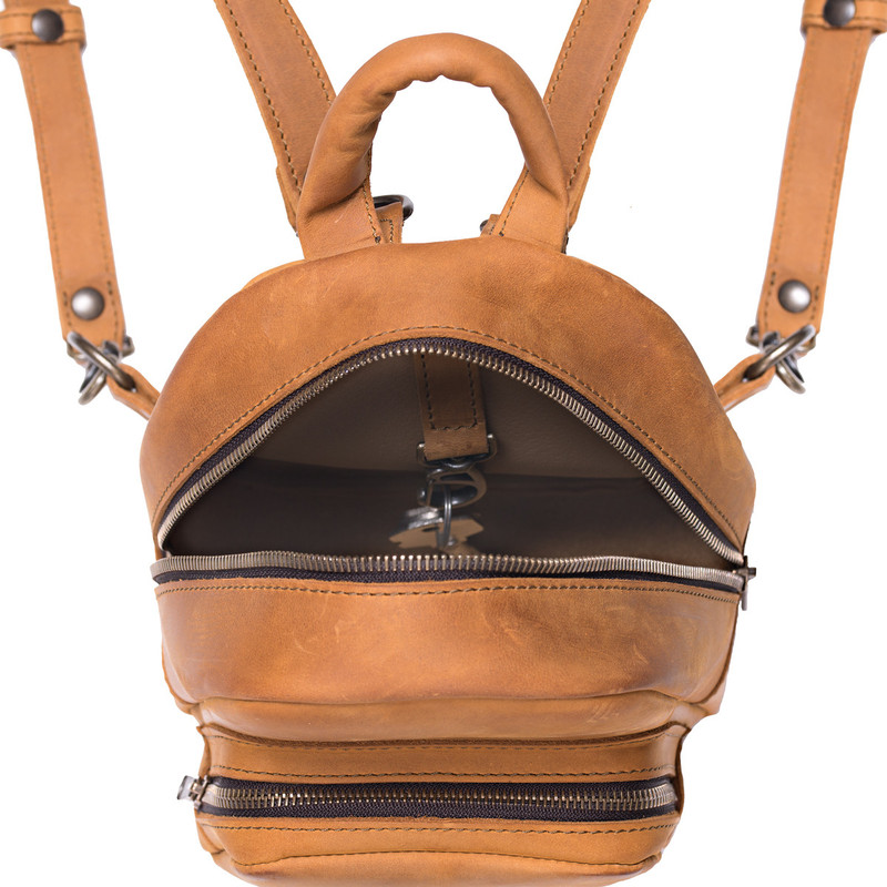 tan leather mini backpack