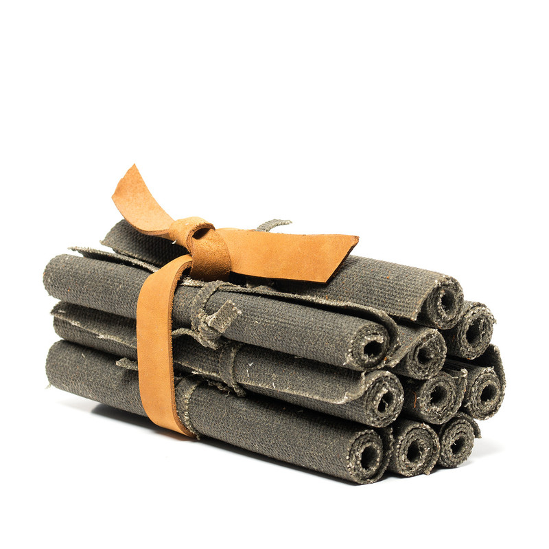 High quality full grain leather Waxed Canvas Fire Starter Rolls front view - Saddleback Leather
