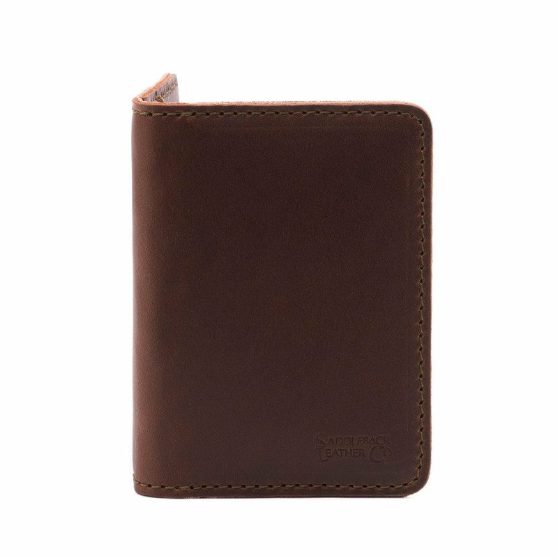 High quality red brown full grain Dave's Deals Slim Bifold Leather Wallet - Chestnut front view - Saddleback Leather