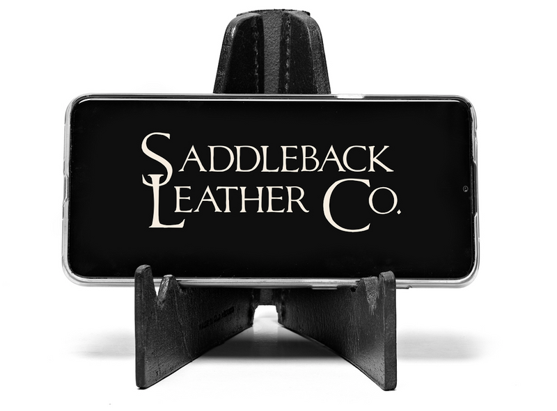 High quality black full grain Dave's Deals Leather Phone Stand - Black front view - Saddleback Leather