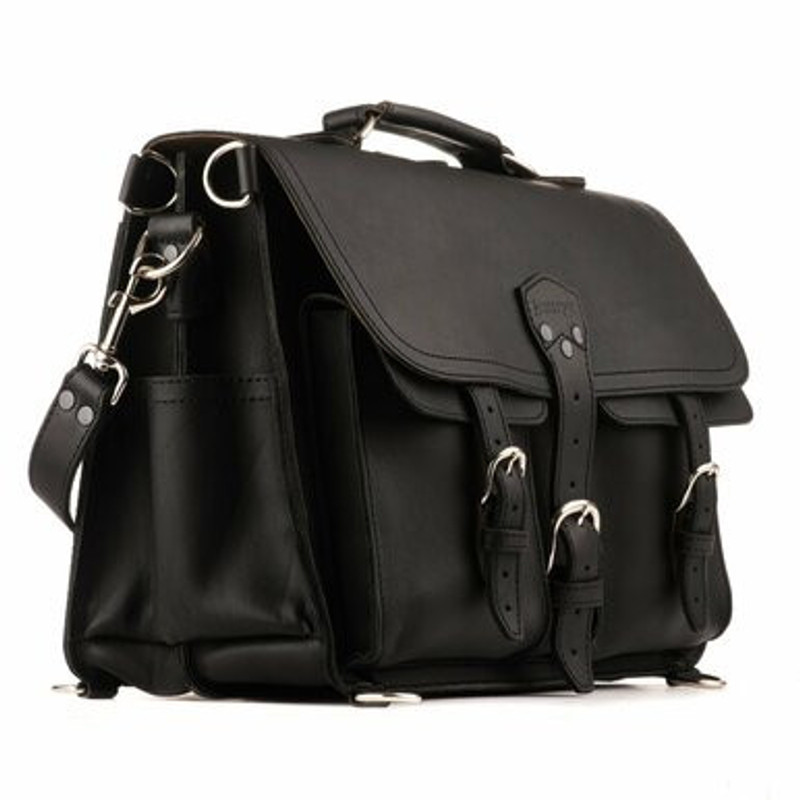 Dave's Deals Front Pocket Leather Briefcase - Black