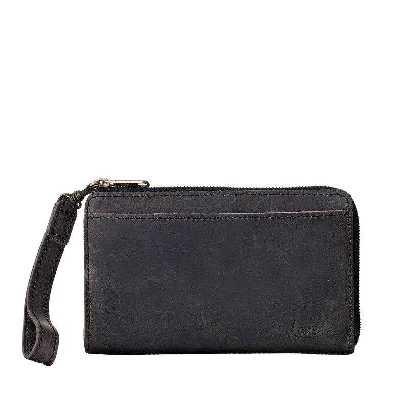 High quality front view of the carbon black medium leather wallet