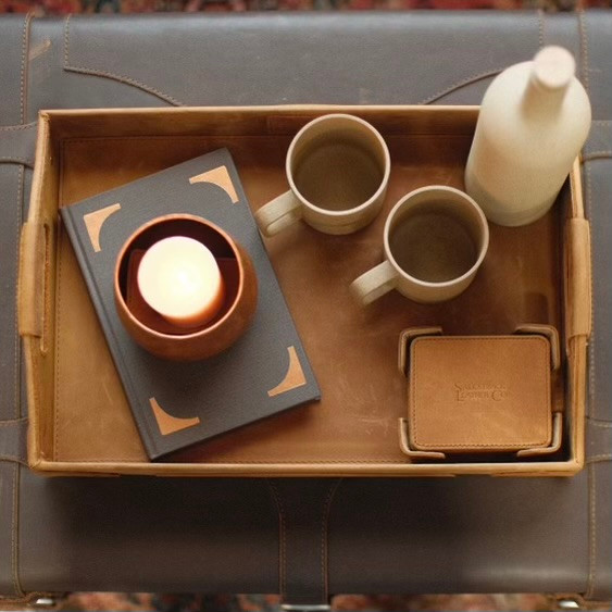 High quality full grain leather Grandfather Serving Tray front view - Saddleback Leather