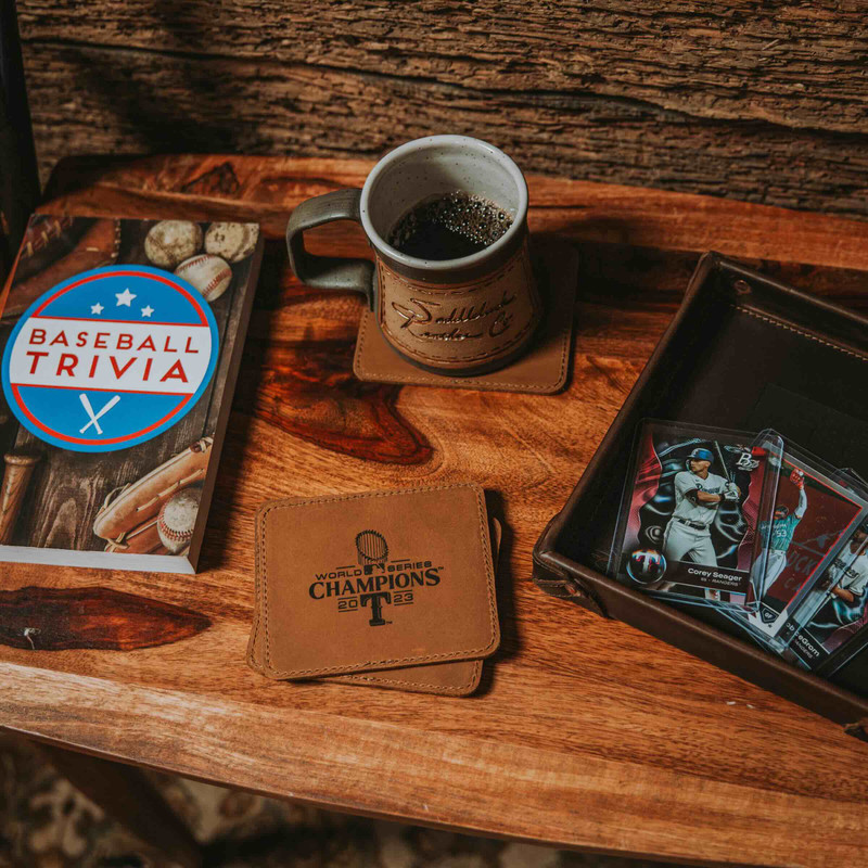 High quality infuse your game day ritual with this elegant Texas Rangers World Series leather coaster. Perfect for setting down your morning coffee or celebrating the team's storied victories, this coaster is an essential accessory for the devoted fan's home.