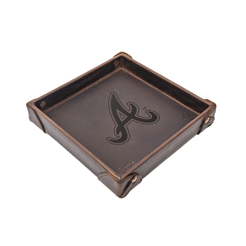 Dark coffee leather valet tray for the Atlanta Braves, by Saddleback