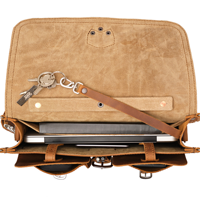 Leather briefcase interior that fits a 16" laptop.