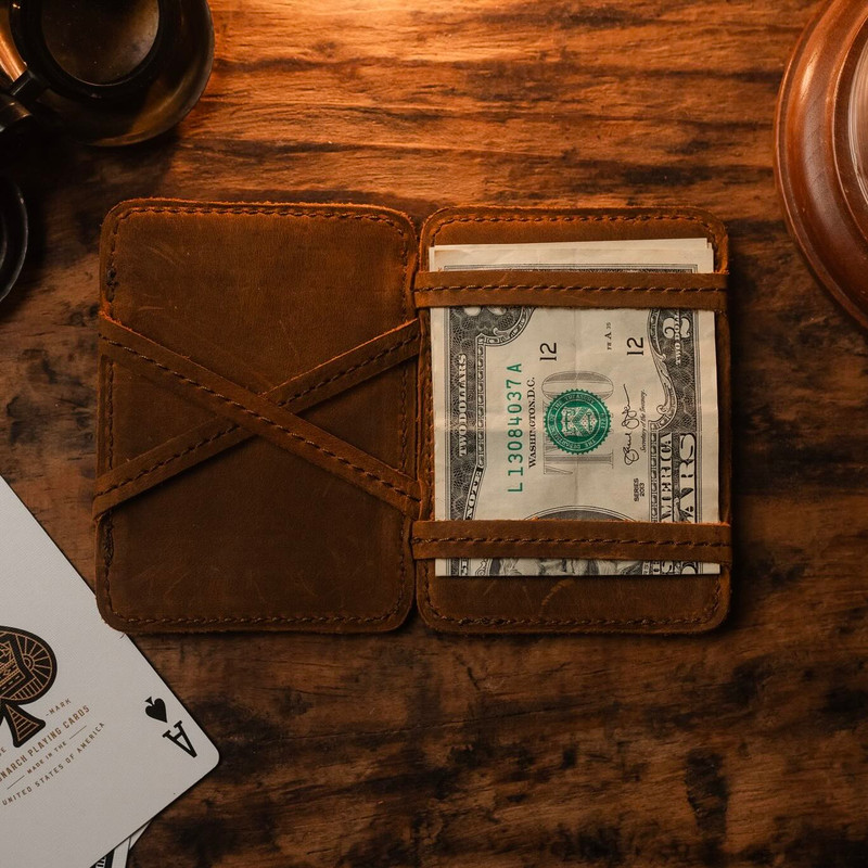 High quality leather magic wallet for front pockets by Saddleback.