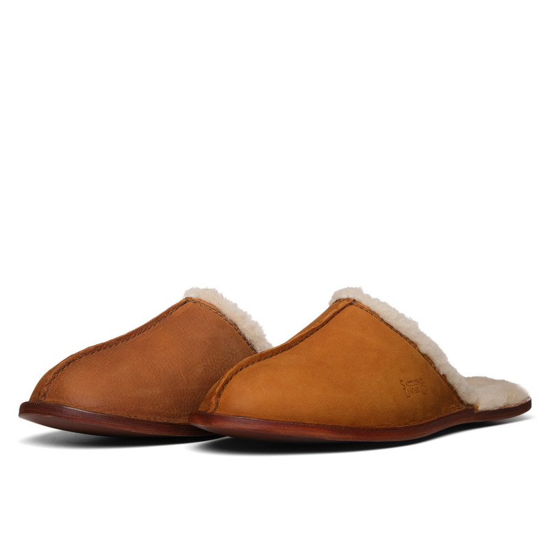 Dave's Deals Men's Sheepskin Slippers - Size 13 - Tobacco